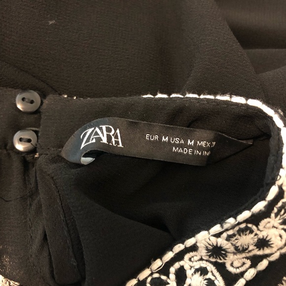 ZARA Embroidered Sheer Black Mini Dress Women’s Babydoll Style Size Medium - Picture 10 of 11
